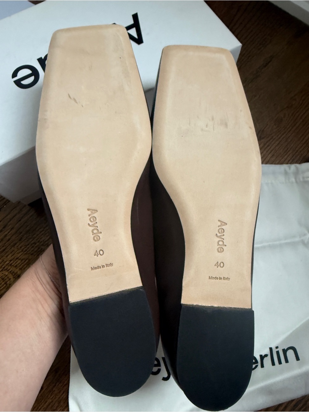 Aeyde Brown Leather Square-Toe Ballet Flat Matti Napa leather ballet Sz 40 - Picture 9 of 12